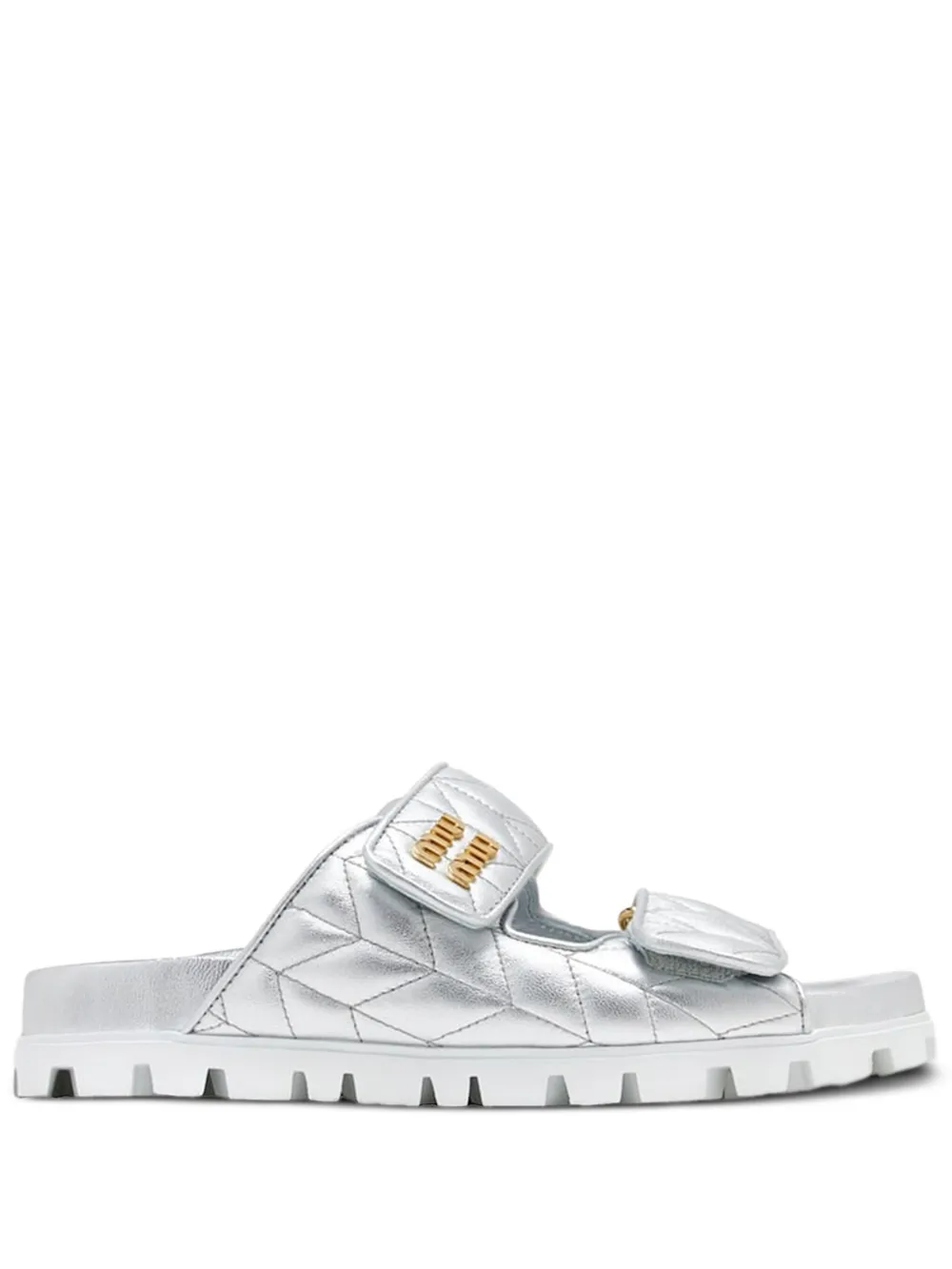 Miu Miu matelassé-effect sandals | Silver | Image 1