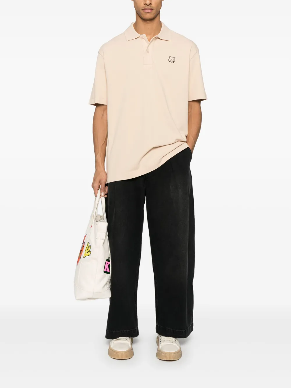 Maison Kitsuné Poloshirt met Bold Fox Head-patch - Beige