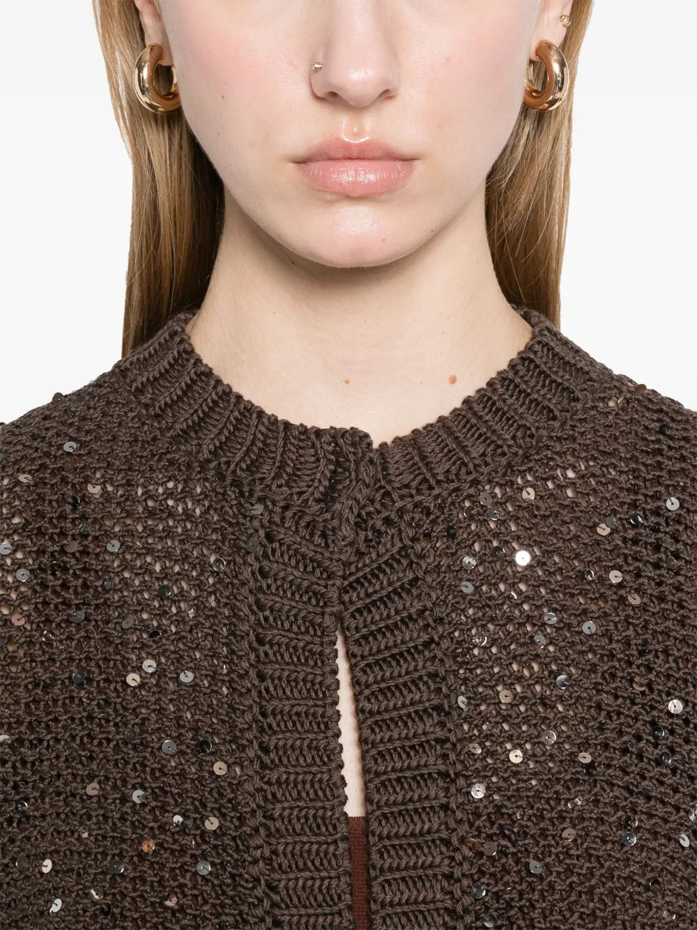 Shop Peserico Sequin-embellished Cardigan In Braun