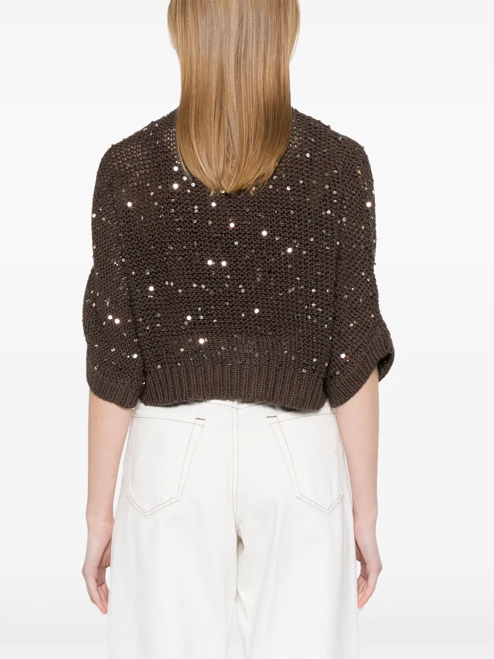 Shop Peserico Sequin-embellished Cardigan In Braun