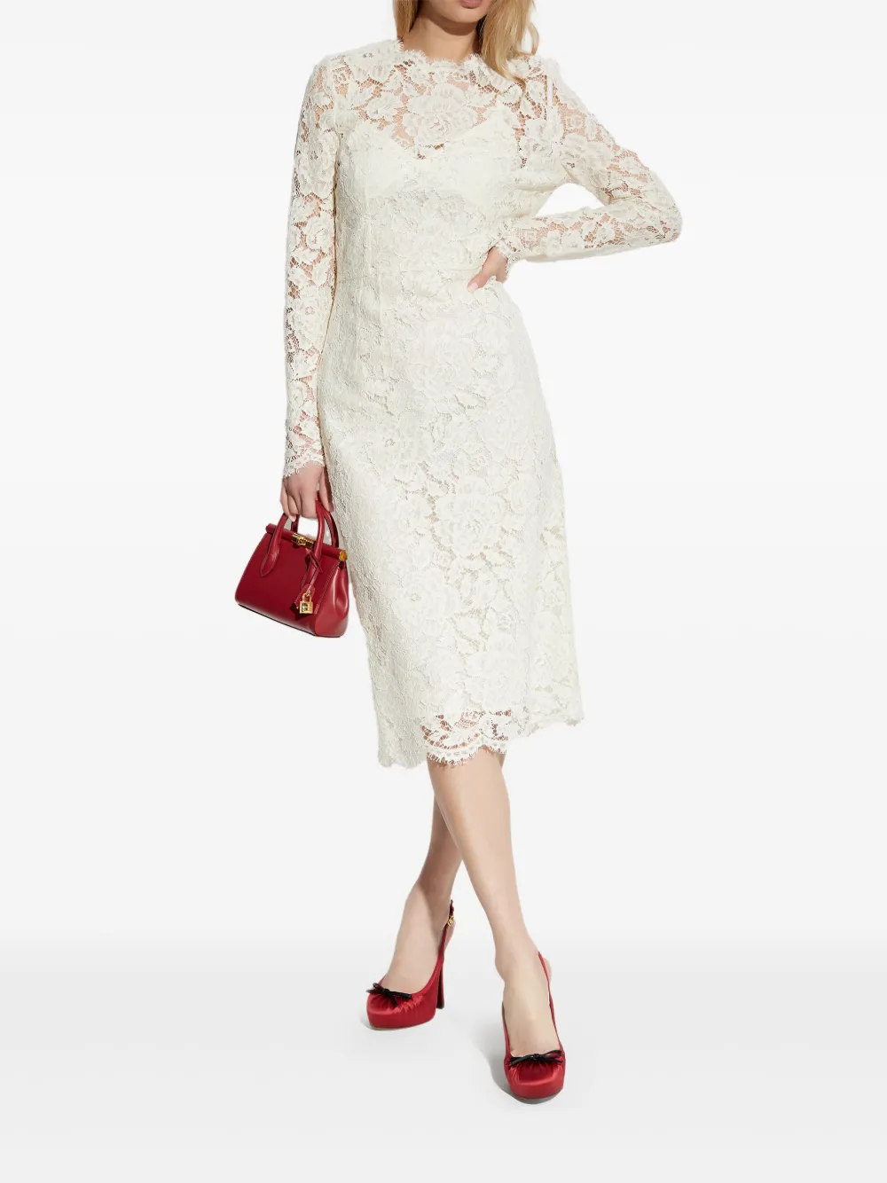 Dolce & Gabbana floral-lace midi dress - Wit