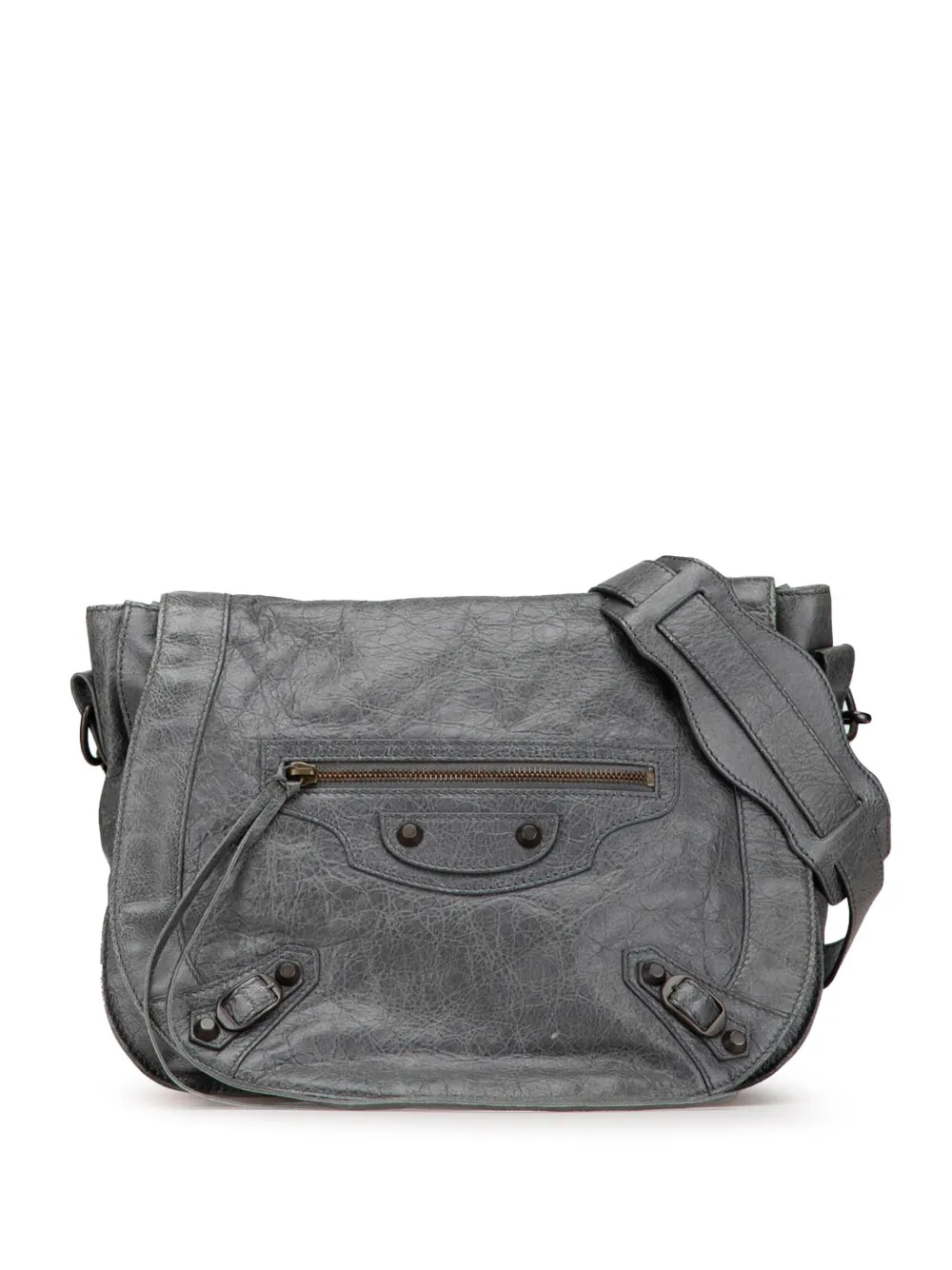 Pre-owned Balenciaga 2000-2024 Lambskin Motocross Classic Neo Folk Messenger Bag Crossbody Bag In Grey
