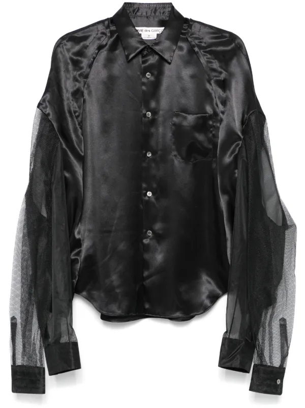【マコ】COMME des GARCONS 製品洗いエステルサテンシャツ Comme Des Garçons サテンシャツ | ブラック | FARFETCH JP