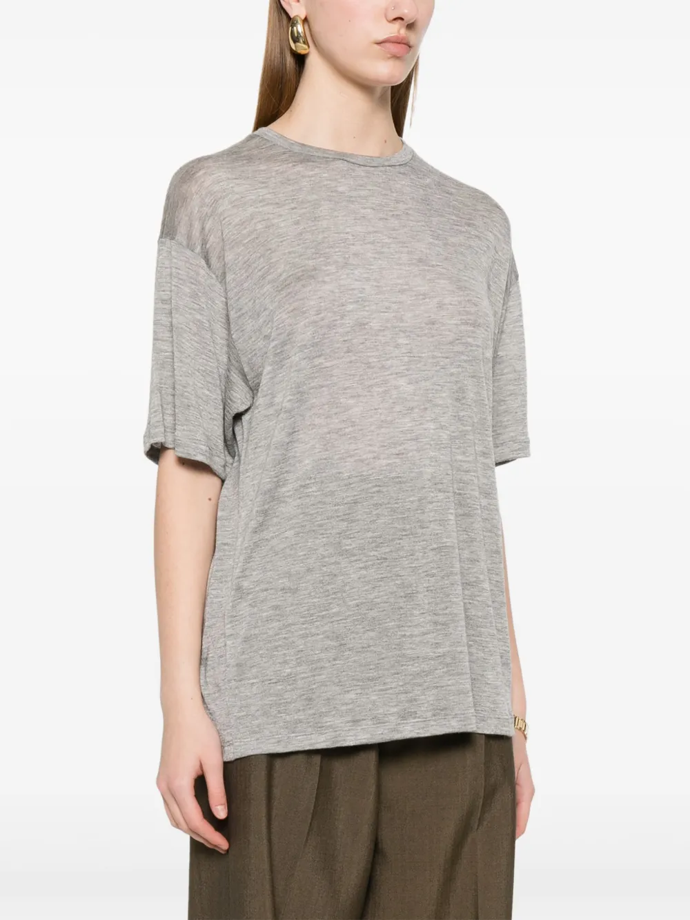 Saint Laurent Fijngebreid T-shirt Grijs