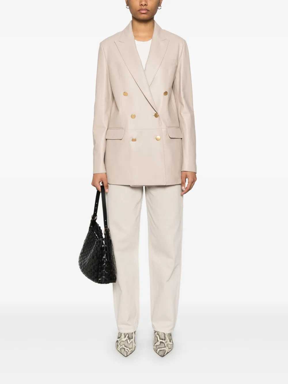 Tagliatore Leren blazer Beige
