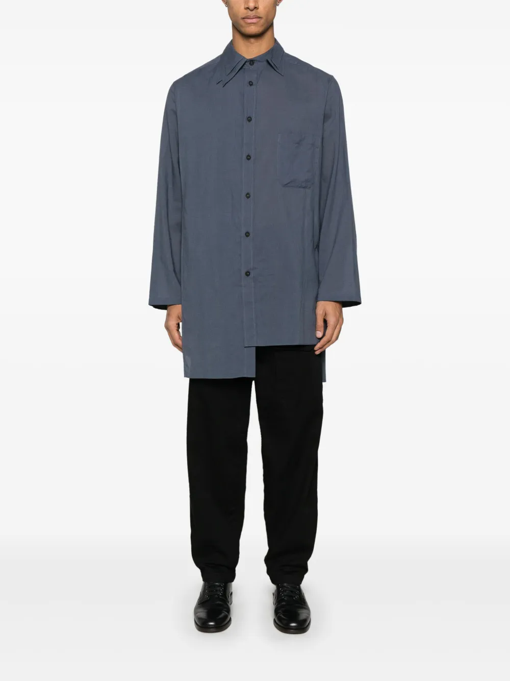 Yohji Yamamoto Overhemd met gelaagde kraag - Blauw