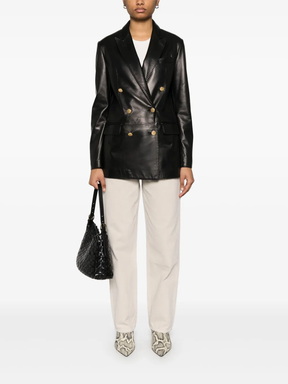 Tagliatore Leren blazer Zwart