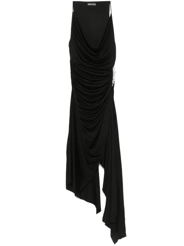 David Koma crystal-claw Detailed Asymmetric Midi Dress | Black | FARFETCH AO