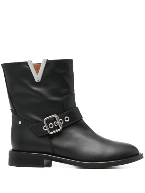 Bottines en cuir à plaque logo - Via Roma 15 - Modalova