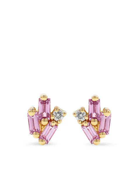 Suzanne Kalan 18kt yellow gold pink sapphire and diamond stud earrings