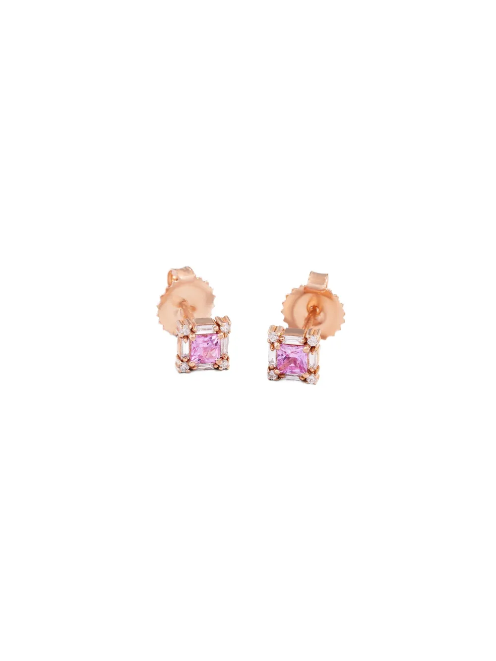 Suzanne Kalan 18kt rose gold pink sapphire and diamond stud earrings - Roze