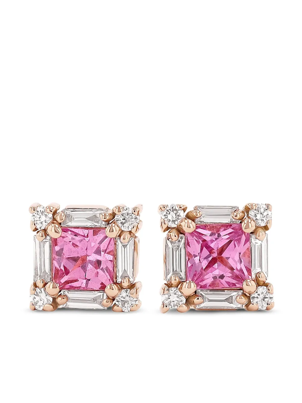 Suzanne Kalan 18kt rose gold pink sapphire and diamond stud earrings - Rosa