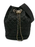 CHANEL Pre-Owned 2018-2019 Quilted Nylon Crystal CC Drawstring Sling Bag crossbody bag - Black