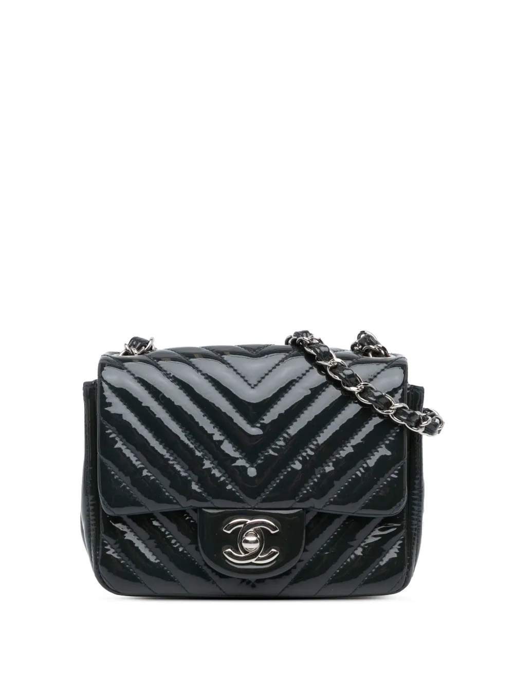CHANEL Pre-Owned 2015-2016 Mini Square Classic Chevron Patent Flap crossbody bag | Blue | Image 1