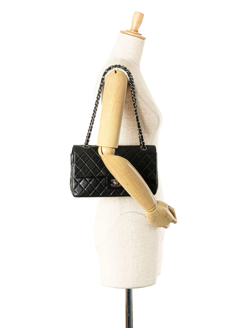 CHANEL Pre-Owned 2000-2002 medium Classic lamsleren Double Flap schoudertas - Zwart