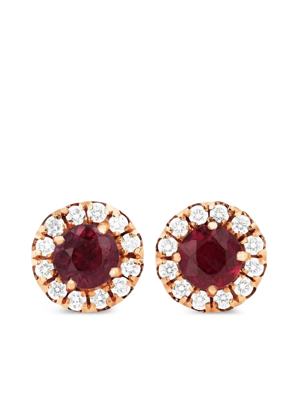 Suzanne Kalan 18kt rose gold diamond and ruby stud earrings - Rosa