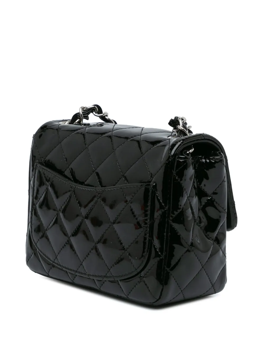 CHANEL Pre-Owned 2012-2013 Mini Square Classic gelakte Single Flap crossbodytas - Zwart