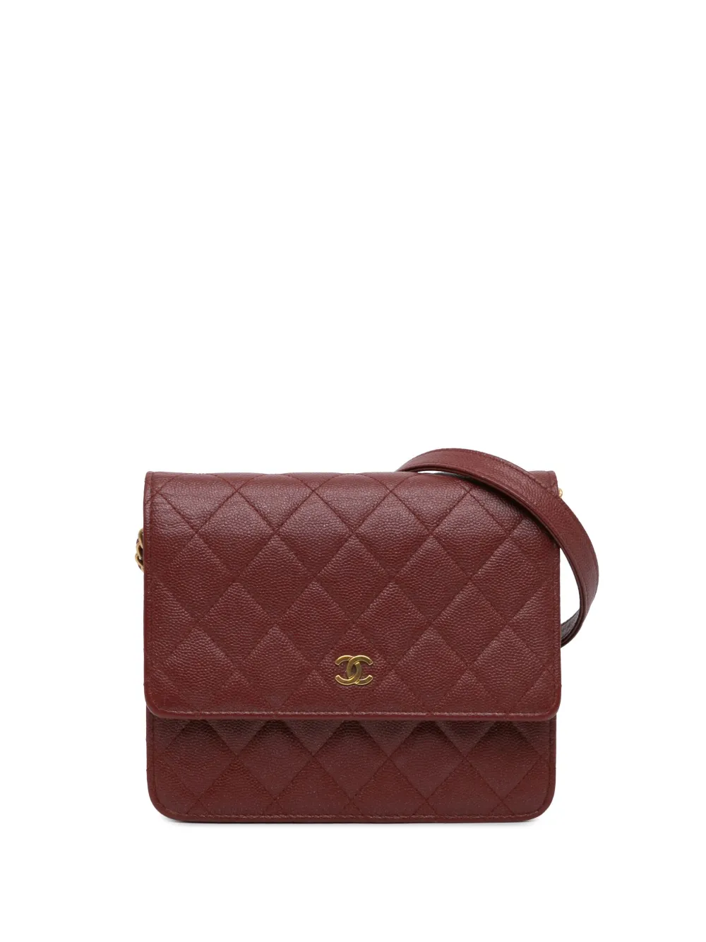 CHANEL Pre-Owned 2018 Quilted Caviar Square Wallet on Chain crossbody bag | Red | Image 1
