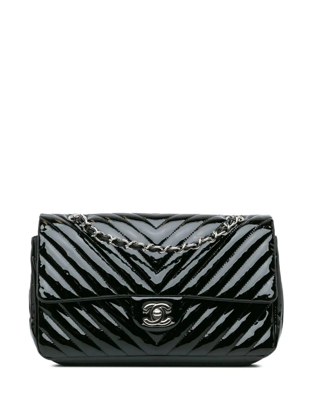 CHANEL Pre-Owned 2015-2016 Medium Classic Chevron Patent Double Flap shoulder bag | Black | Image 1
