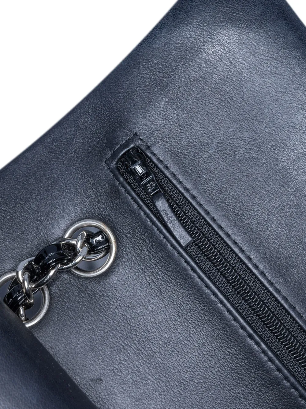 Pre-owned Chanel 2015-2016 Medium Classic Chevron Patent Double Flap Shoulder Bag In Black