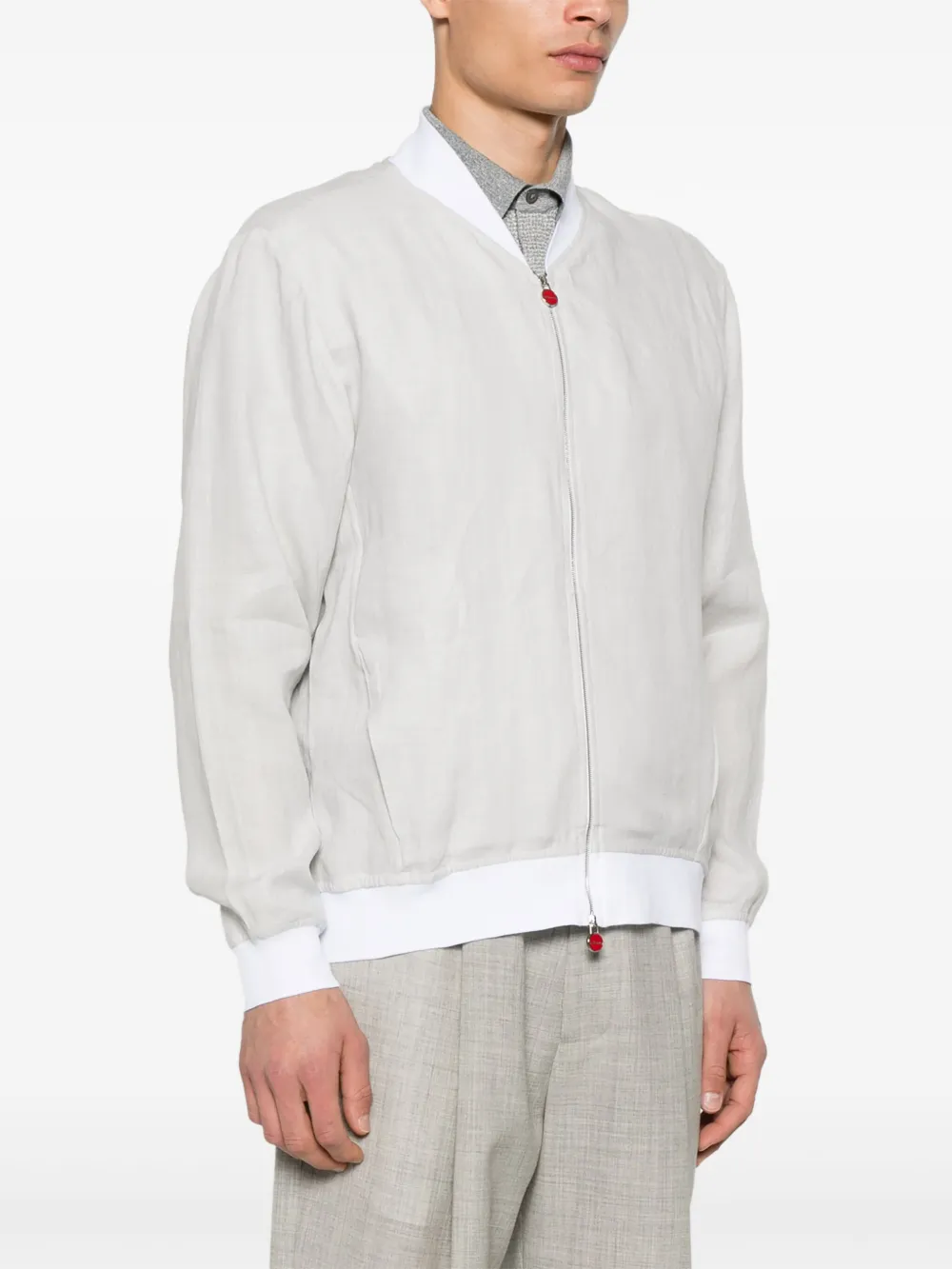 Kiton Linnen jack Grijs