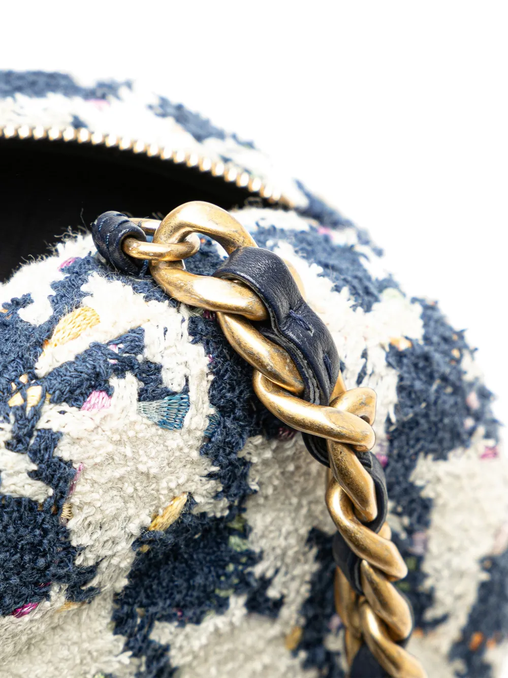 Pre-owned Chanel 2020 Tweed 19 Round Clutch With Chain Satchel In Blue