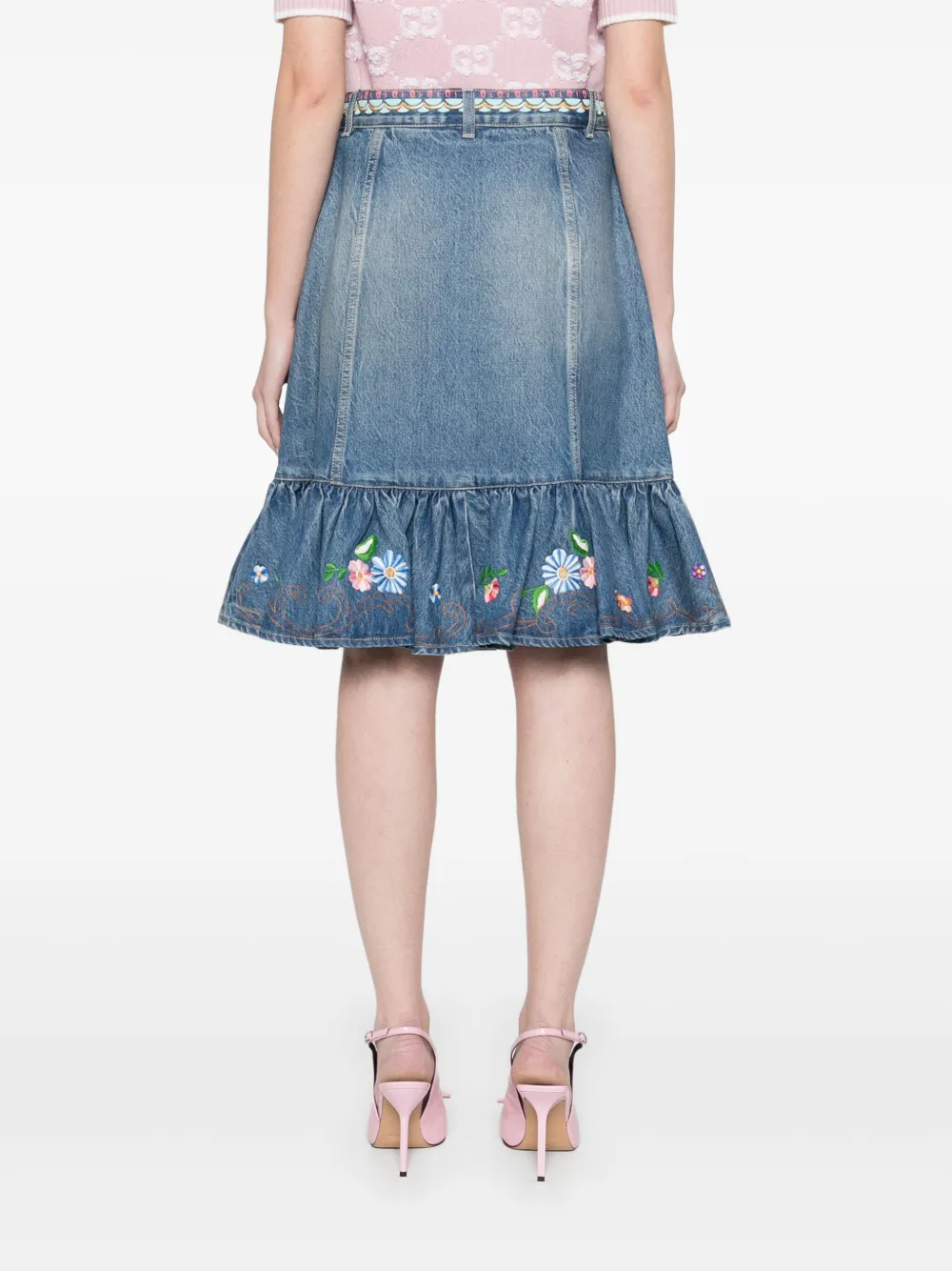 Valentino Garavani Midi-rok met geborduurde bloemen Blauw