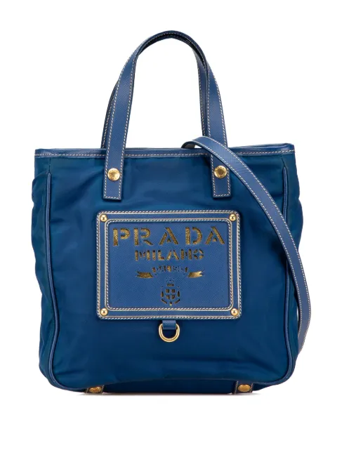 Prada Pre-Owned 2000-2024 Saffiano Trimmed Tessuto Logo Oro satchel