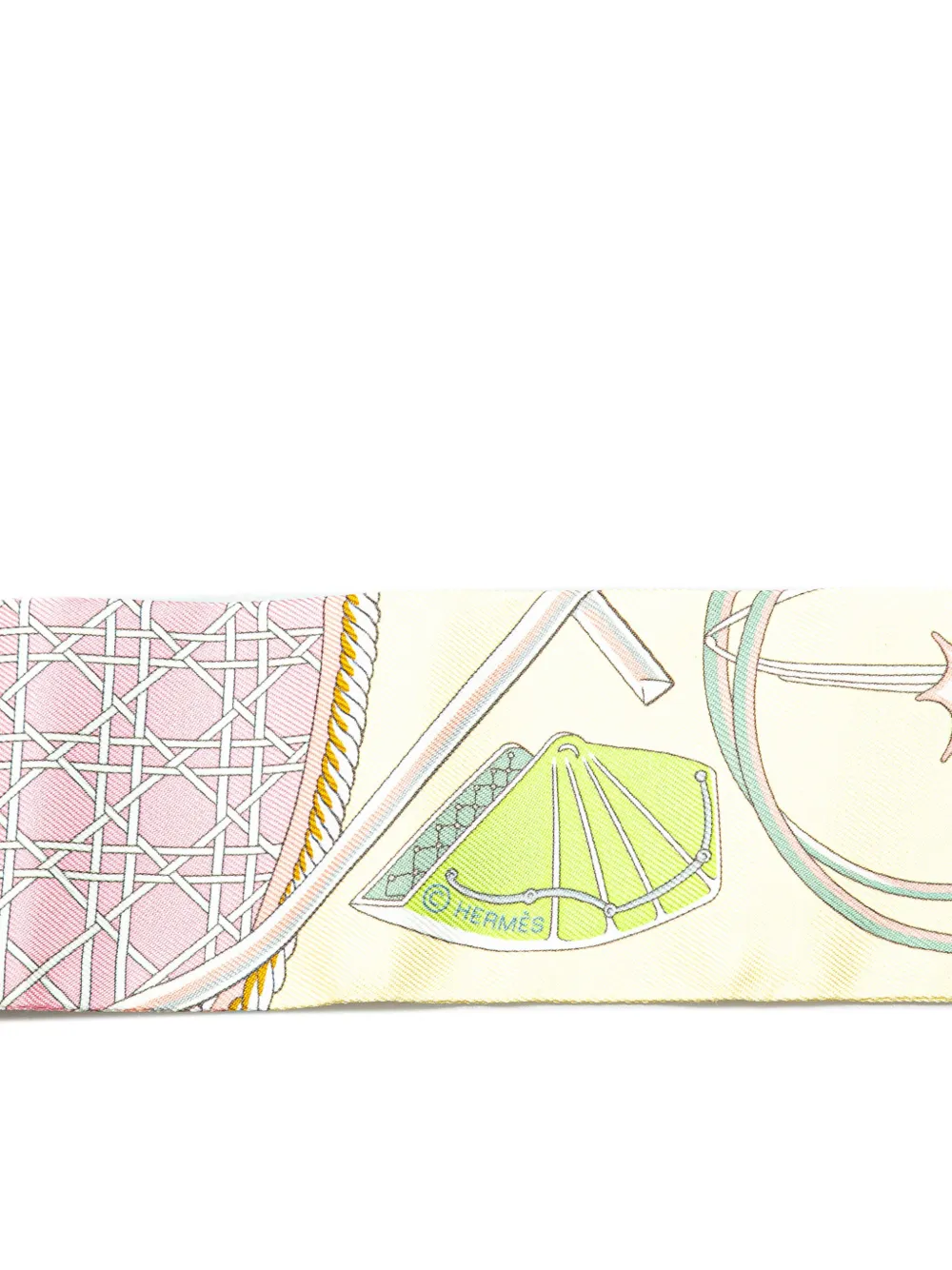 Pre-owned Hermes 20th Century Les Voitures A Transformation Twilly Silk Scarf Scarves In Yellow