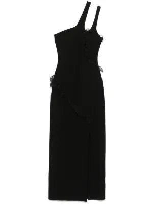 nensi dojaka double petal satin maxi dress | Black cross straps Nensi Dojaka for Women SS26