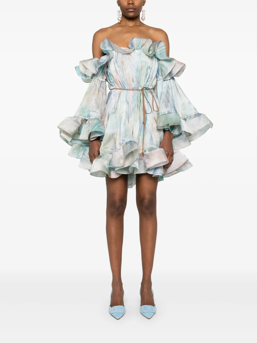 ZIMMERMANN Illuminate mini-jurk met fladdermouwen Blauw