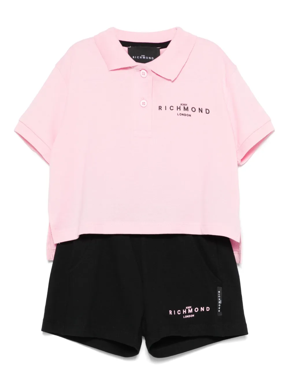John Richmond Junior Poloshirt en shorts met logoprint Zwart