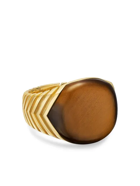 David Yurman 18kt yellow gold chevron tiger-eye signet ring