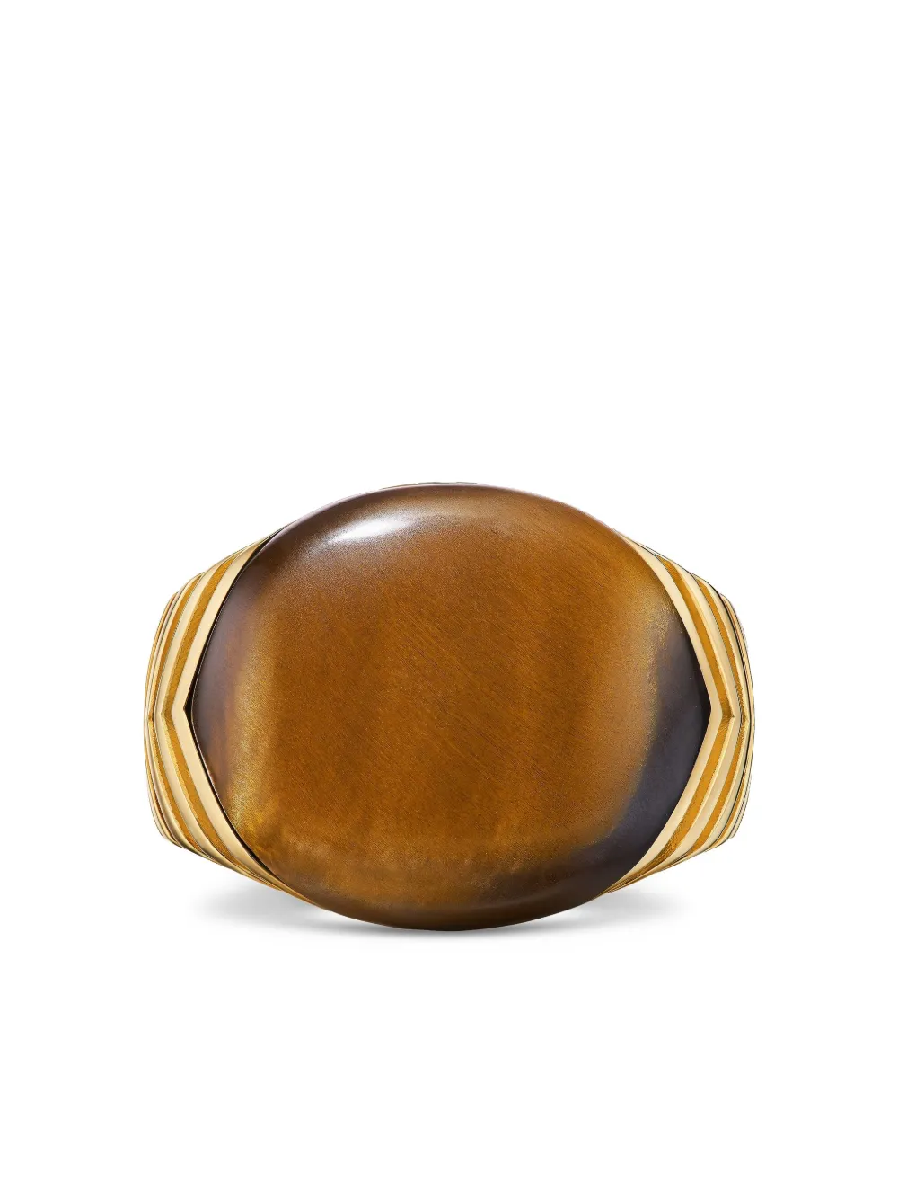 David Yurman 18kt Yellow Gold Chevron Tiger-eye Signet Ring In Gold