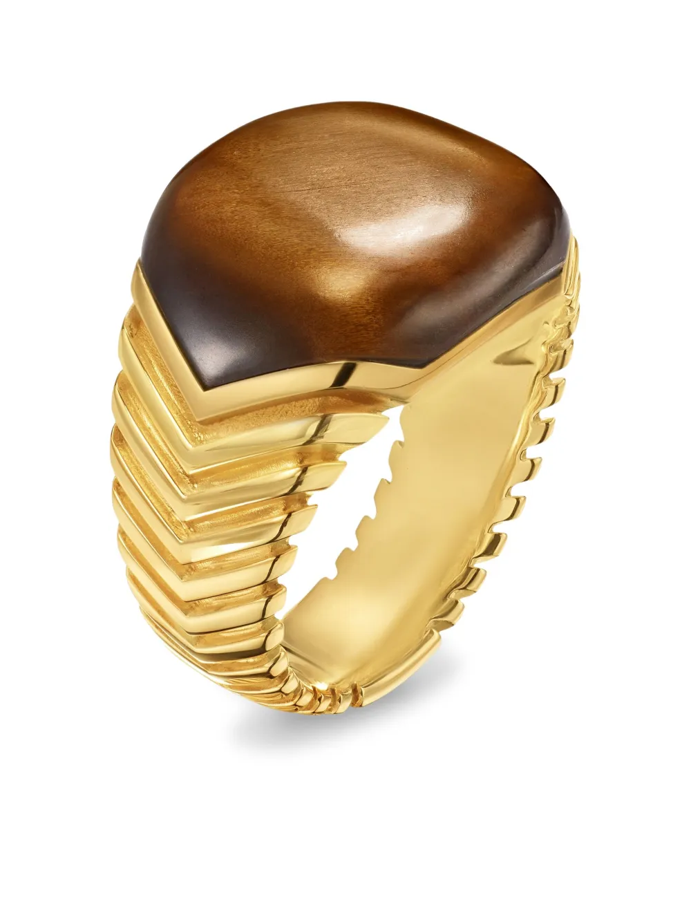 David Yurman 18kt Yellow Gold Chevron Tiger-eye Signet Ring In Gold