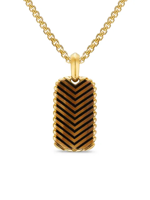 David Yurman 18kt yellow gold chevron-tag tiger-eye pendant