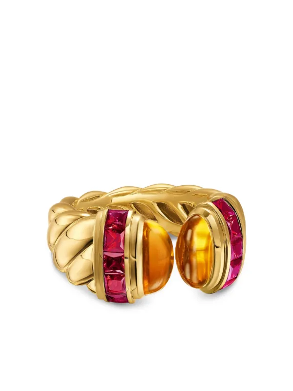 David Yurman 18kt Yellow Gold Citrine and Tourmaline Ring