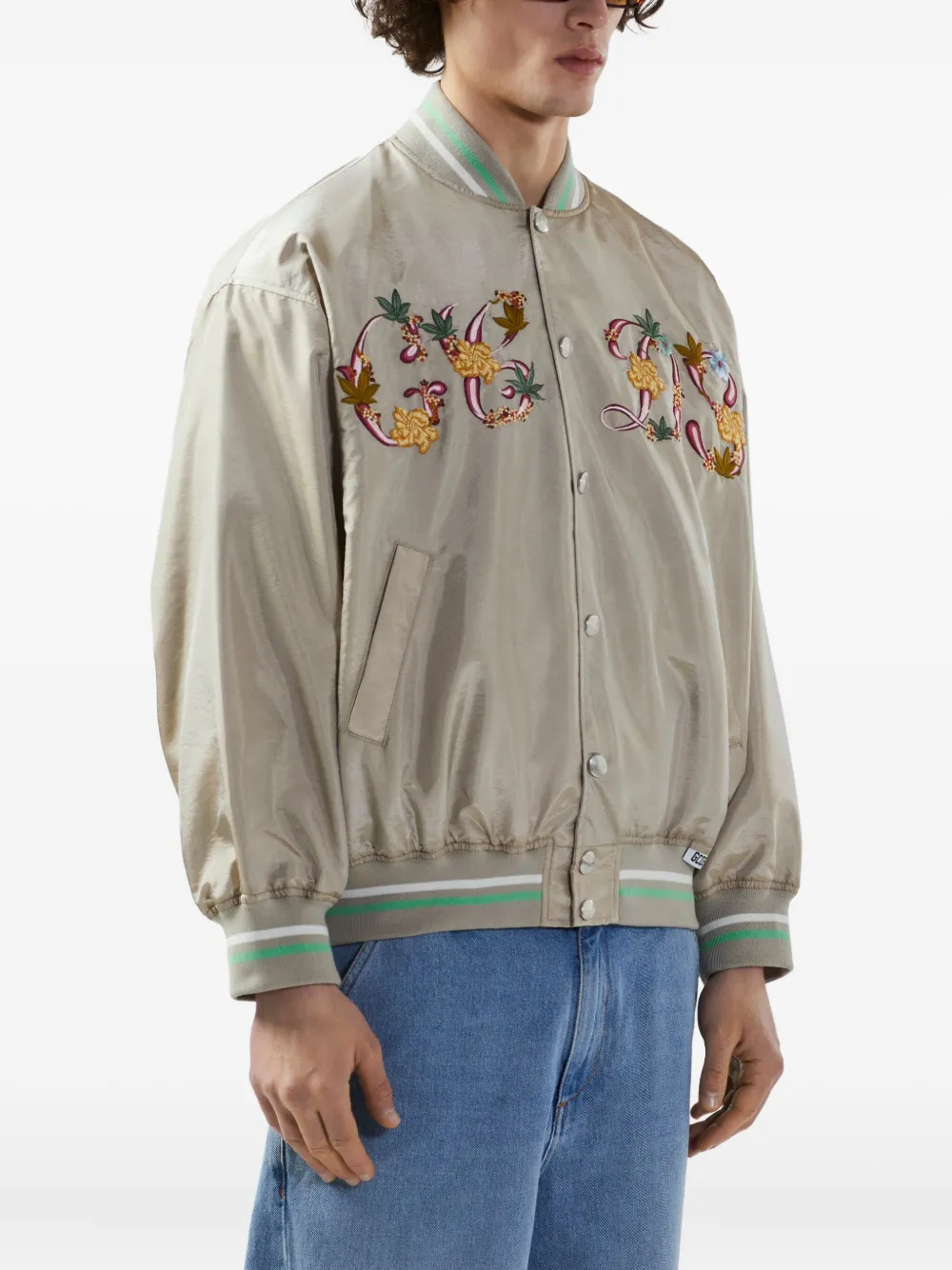 GCDS Bomberjack met geborduurde bloemen Beige