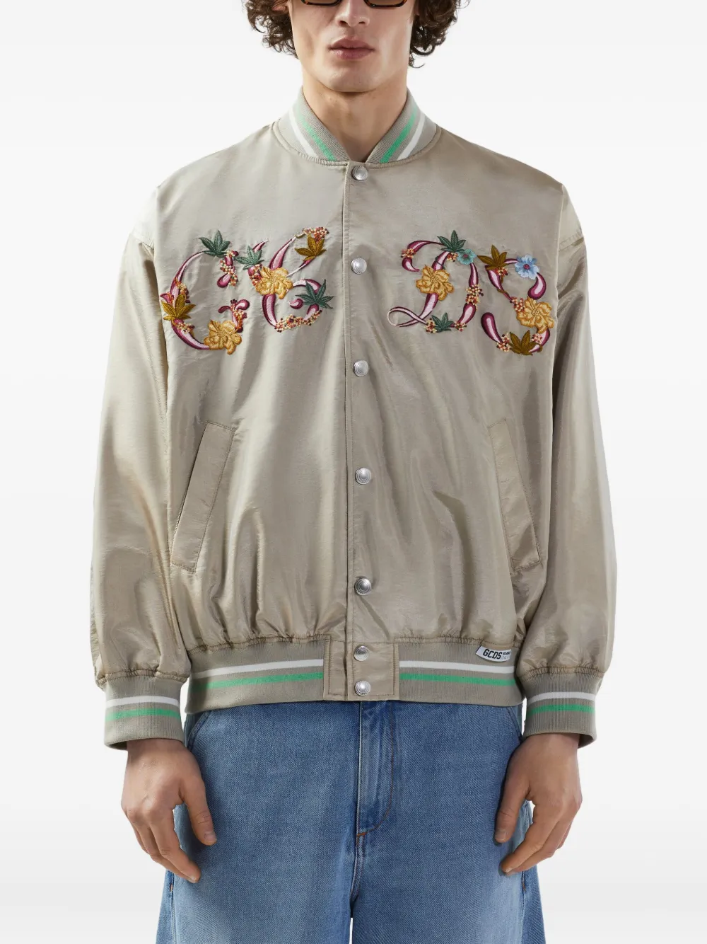 GCDS Bomberjack met geborduurde bloemen Beige