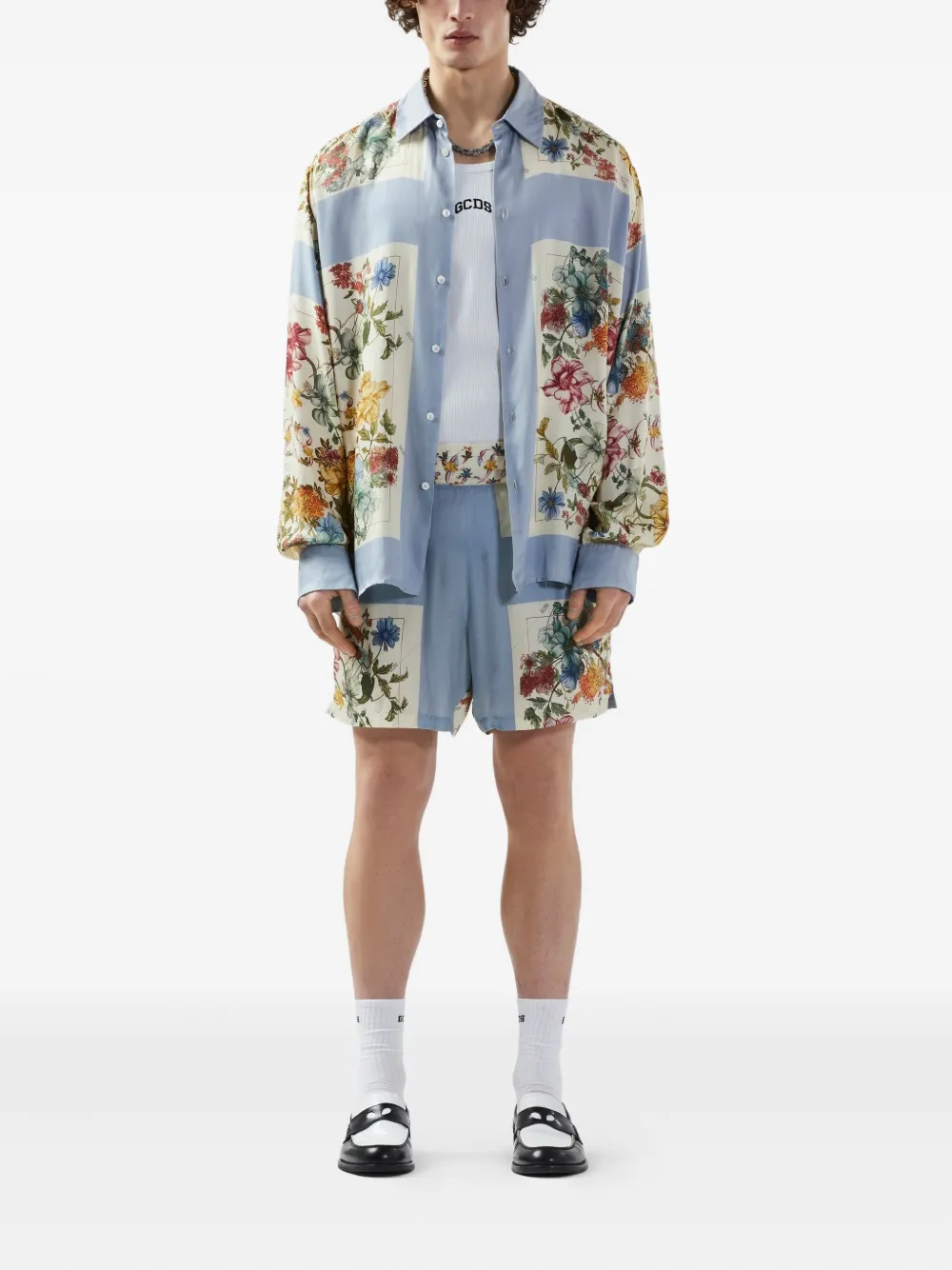 GCDS Overhemd met bloemenprint Blauw