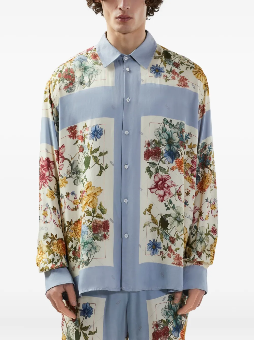 GCDS Overhemd met bloemenprint Blauw