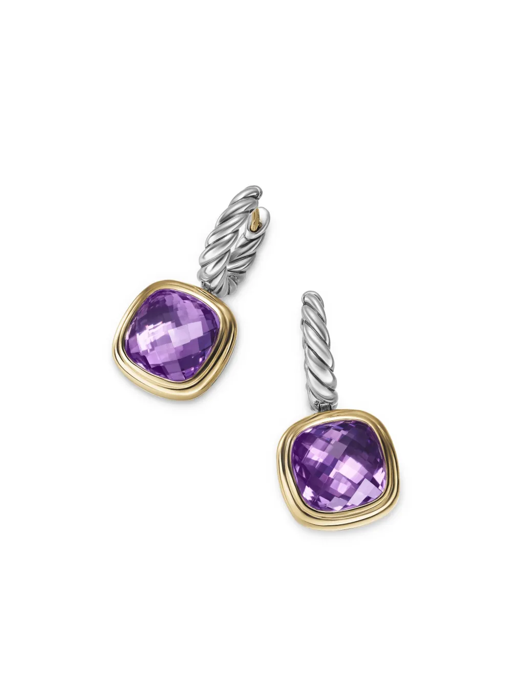 David Yurman 18kt Yellow Gold And Sterling Silver Albion Amethyst Drop Earrings In Silver