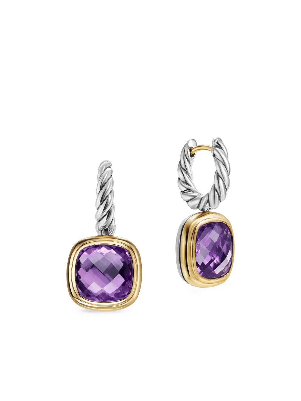 David Yurman 18kt Yellow Gold And Sterling Silver Albion Amethyst Drop Earrings In Silver