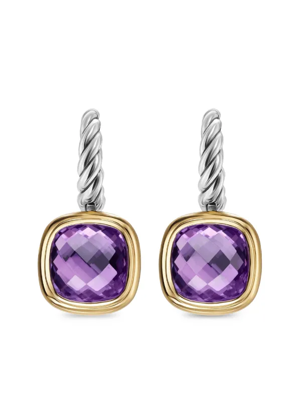 David Yurman 18kt Yellow Gold and Sterling Silver Albion Amethyst Drop Earrings