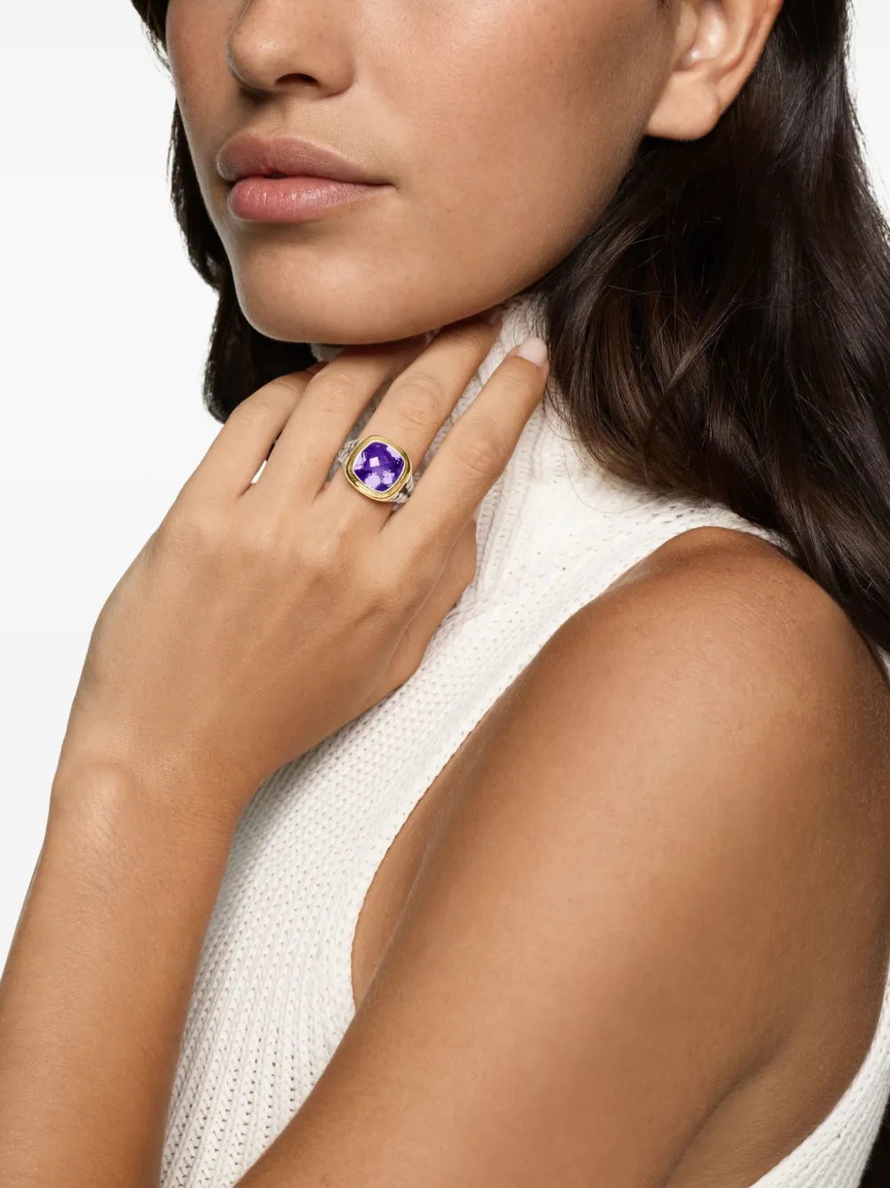 David Yurman 18kt yellow gold and sterling silver Albion amethyst ring - Zilver