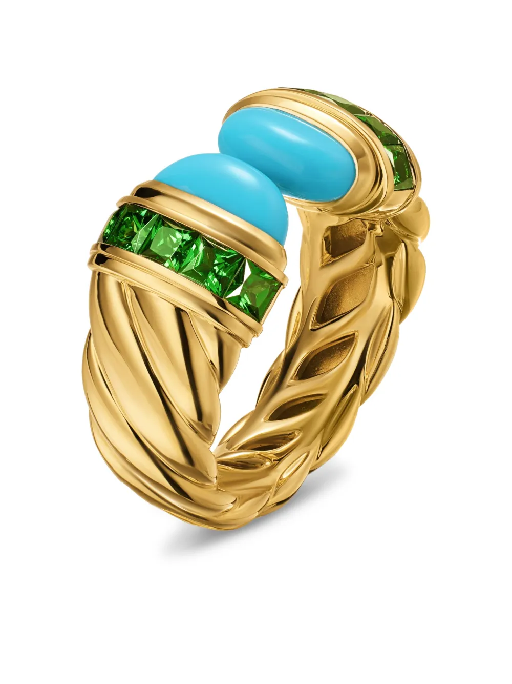  David Yurman 18kt Yellow Gold Turquoise And Tsavorite Ring 