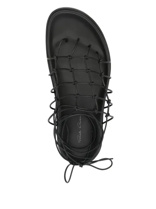 Rick Owens Single Strap and Toe Granola Black Leather Sandals 28954672_58259554_600.jpg main image 3