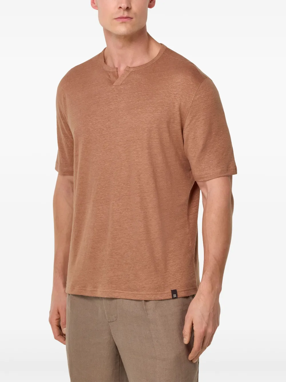 Boggi Milano T-shirt met split in de hals Bruin
