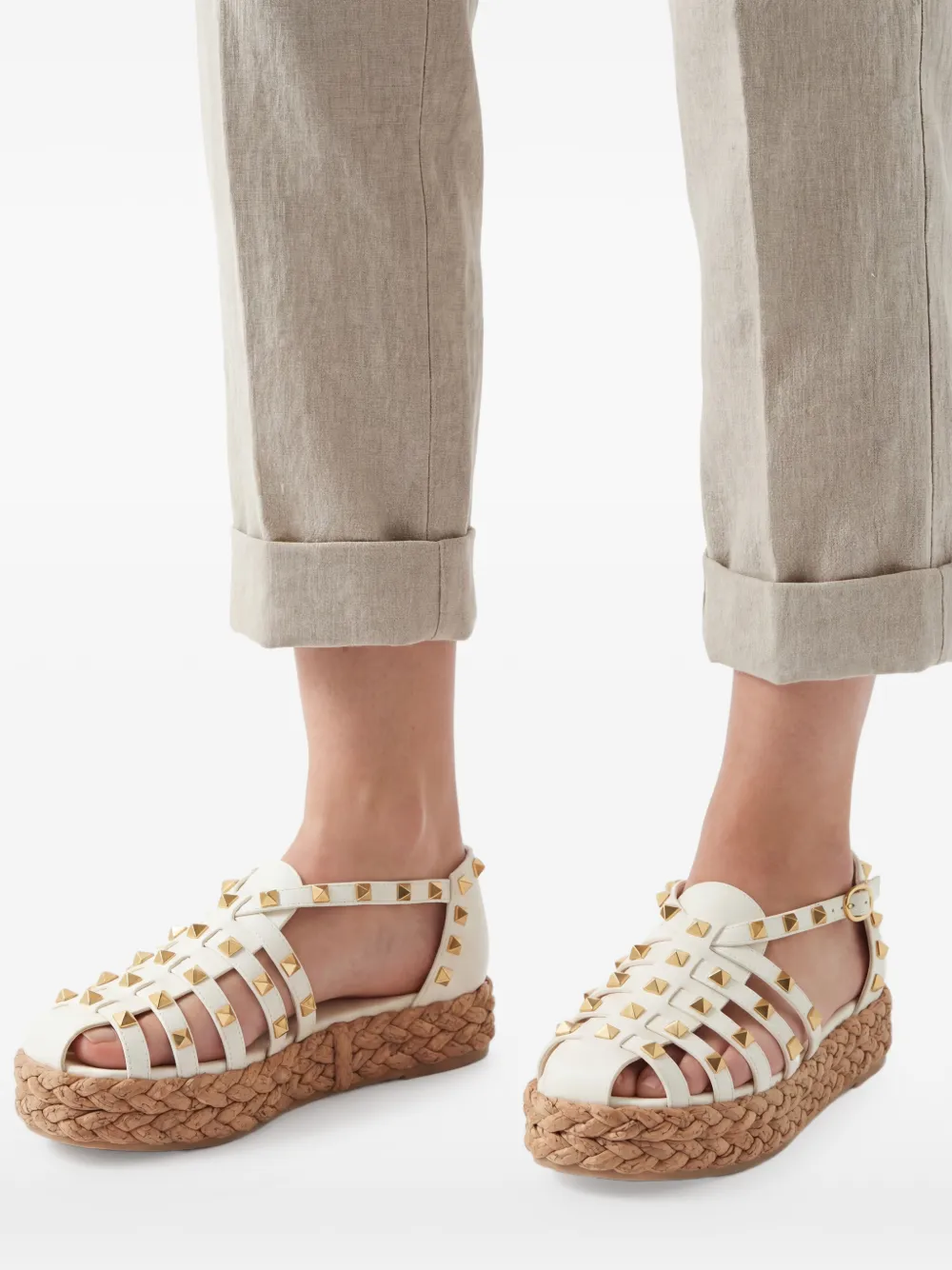 Valentino Garavani Rockstud Fishermen kalfsleren sandalen Wit
