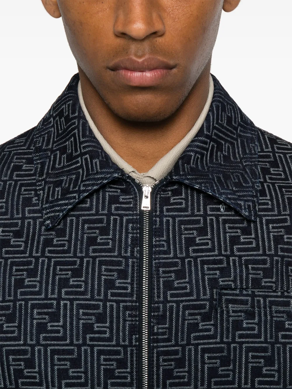 FENDI Denim bomberjack met FF-jacquard Blauw